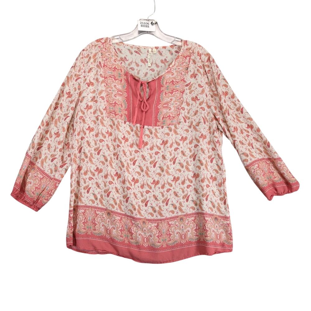 Anthropologie Grand & Greene Orange Floral Paisley Blouse Sz L Puff Sleeve Boho